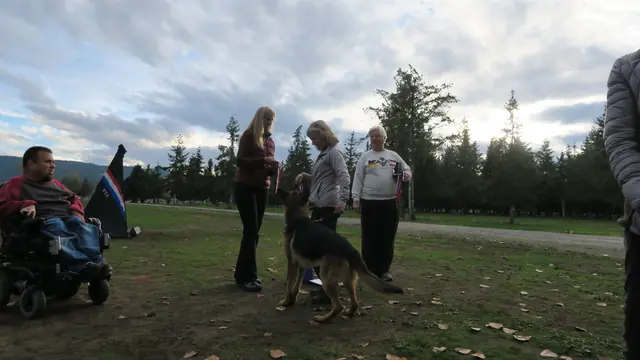 Handlers and dogs gathered for a field presentation at the 2017 RVSC trial