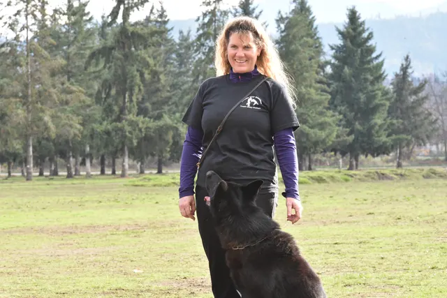2017 RVSC fall Schutzhund trial — a handler posing with a working dog during the fall trial