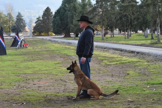 2017 RVSC fall Schutzhund trial — a working dog and handler preparing for the next trial exercise