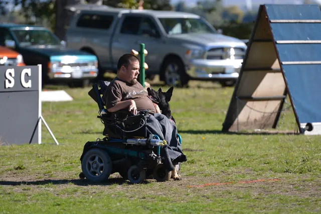 October 5–6, 2013 RVSC Affiliation Trial on October 5–6, 2013 — a handler maintaining control and attention with a working dog on the trial field — photo 42