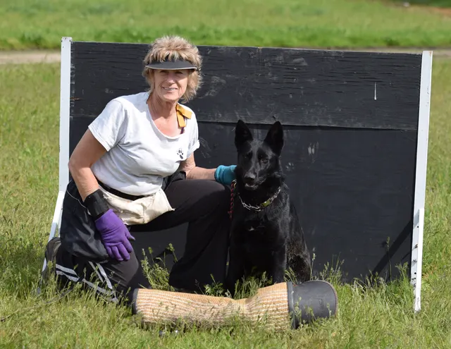April 10, 2015 RVSC Club Training — a club member posing with a working dog — photo 12