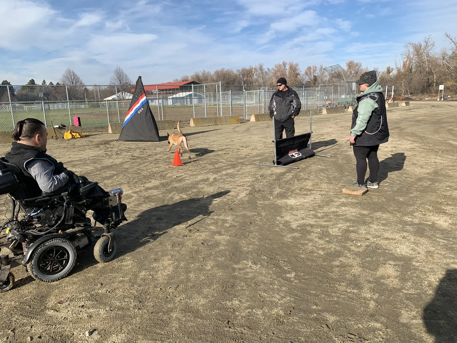 December 5, 2020 Club Training — a dog-and-handler team practicing controlled work beside the blind