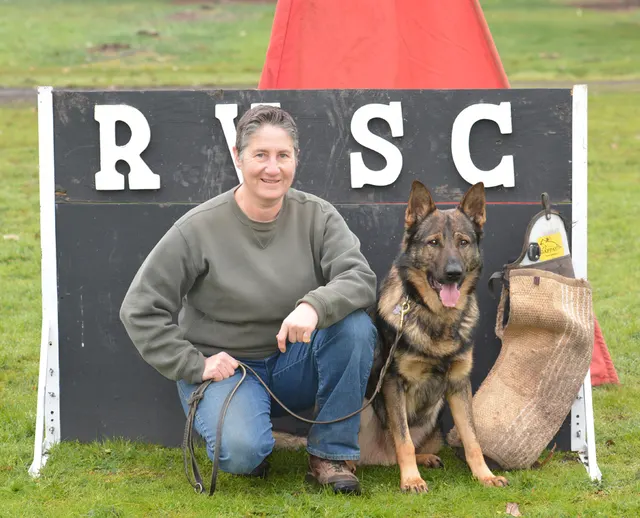 March 22, 2014 RVSC Club Training — a handler and working dog practicing obedience and engagement — photo 02