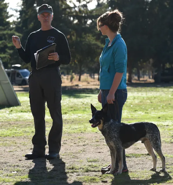 October 2016 Schutzhund Trial on October 8, 2016 — a judge observing a handler-and-dog obedience performance — photo 05